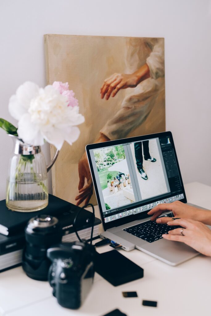 Wedding creative's workspace showing brand portfolio, blog content, and Pinterest profile the foundation of AI visibility